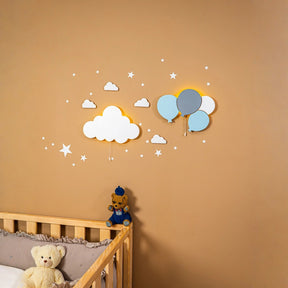 Cozy Collection LED-Wandnachtlicht Ballons & Wolke aus Massivholz – handbemalt, Pastell (Blau/Grün/Weiß),Set-Optionen