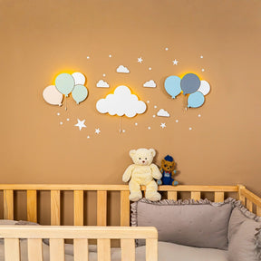 Cozy Collection LED-Wandnachtlicht Ballons & Wolke aus Massivholz – handbemalt, Pastell (Blau/Grün/Weiß),Set-Optionen