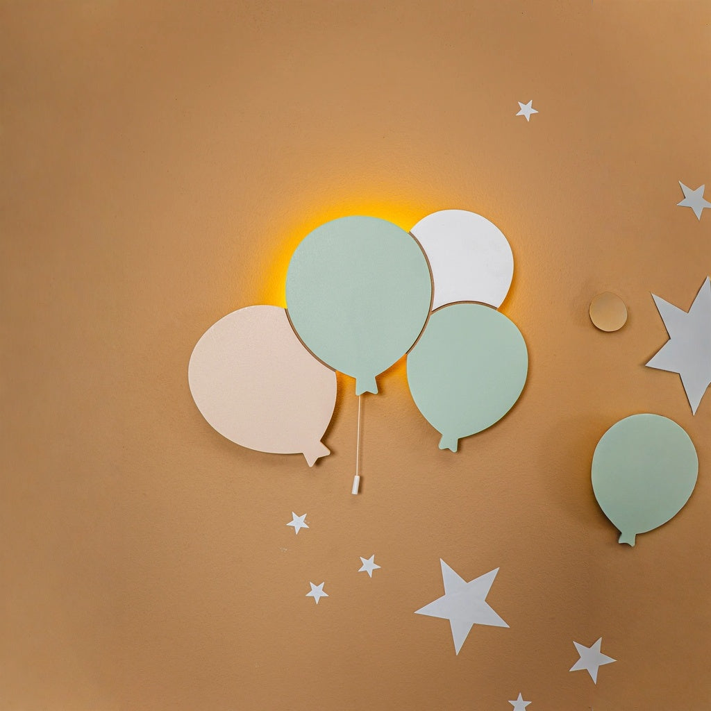Cozy Collection LED-Wandnachtlicht Ballons & Wolke aus Massivholz – handbemalt, Pastell (Blau/Grün/Weiß),Set-Optionen