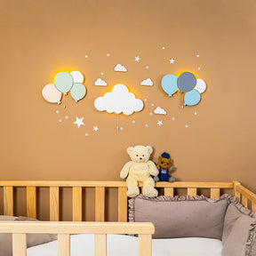 Cozy Collection LED-Wandnachtlicht Ballons & Wolke aus Massivholz – handbemalt, Pastell (Blau/Grün/Weiß),Set-Optionen