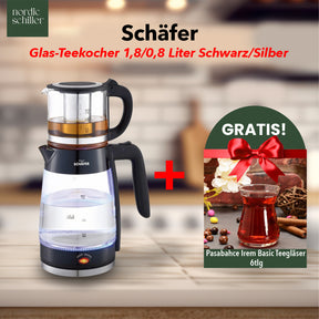 Schäfer Teekocher 1,8/0,8 Liter + Pasabahce Teegläser 6tlg Set