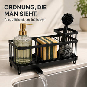 Erkugo Spülbecken Organizer aus Edelstahl - Selbstentleerender Schwammhalter mit Bürsten- und Geschirrtuchhalter
