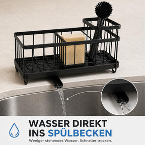 Erkugo Spülbecken Organizer aus Edelstahl - Selbstentleerender Schwammhalter mit Bürsten- und Geschirrtuchhalter