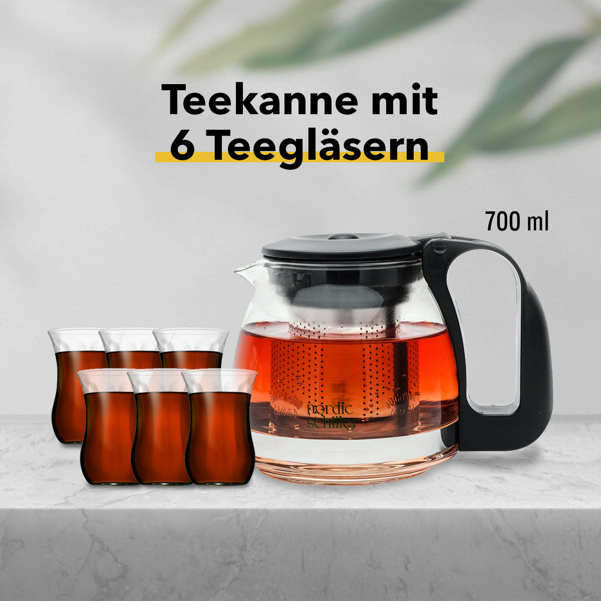 Elegantes Teekannen-Set mit 6 stilvollen Teegläsern