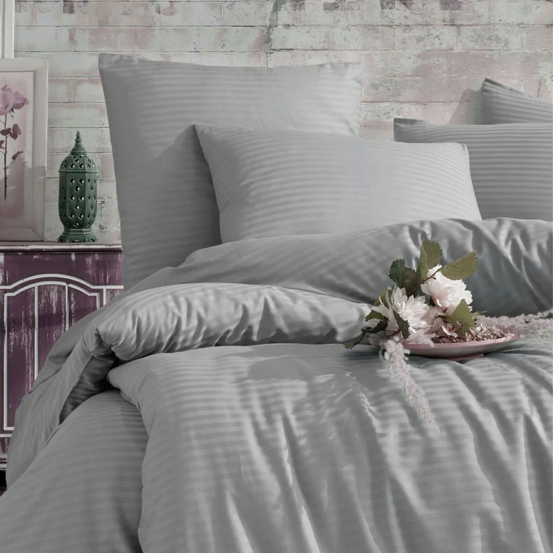 Nordic Schiller Einzelbettbezug-Set mit gestreiften elastischen Laken - 160x220 cm, Knitterresistent