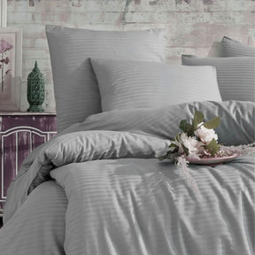 Nordic Schiller Einzelbettbezug-Set mit gestreiften elastischen Laken - 160x220 cm, Knitterresistent