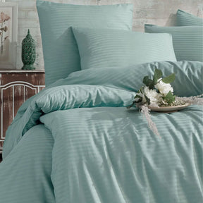 Nordic Schiller Einzelbettbezug-Set mit gestreiften elastischen Laken - 160x220 cm, Knitterresistent