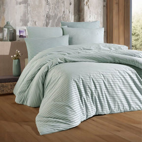 Nordic Schiller Einzelbettbezug-Set mit gestreiften elastischen Laken - 160x220 cm, Knitterresistent