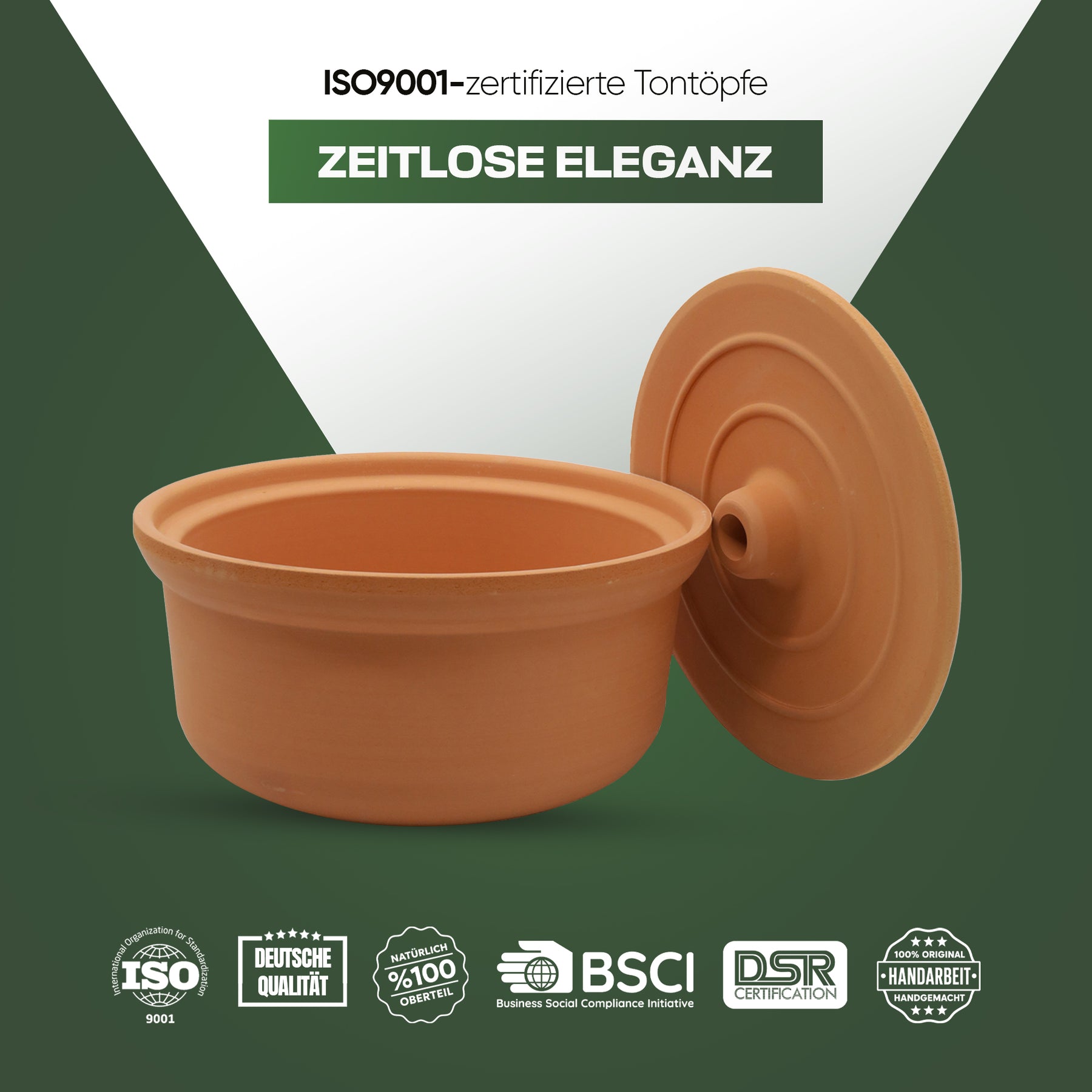 Viapot Big 3500 ml - Natur - Terrakotta-Schmortopf mit Deckel - 26×15 cm