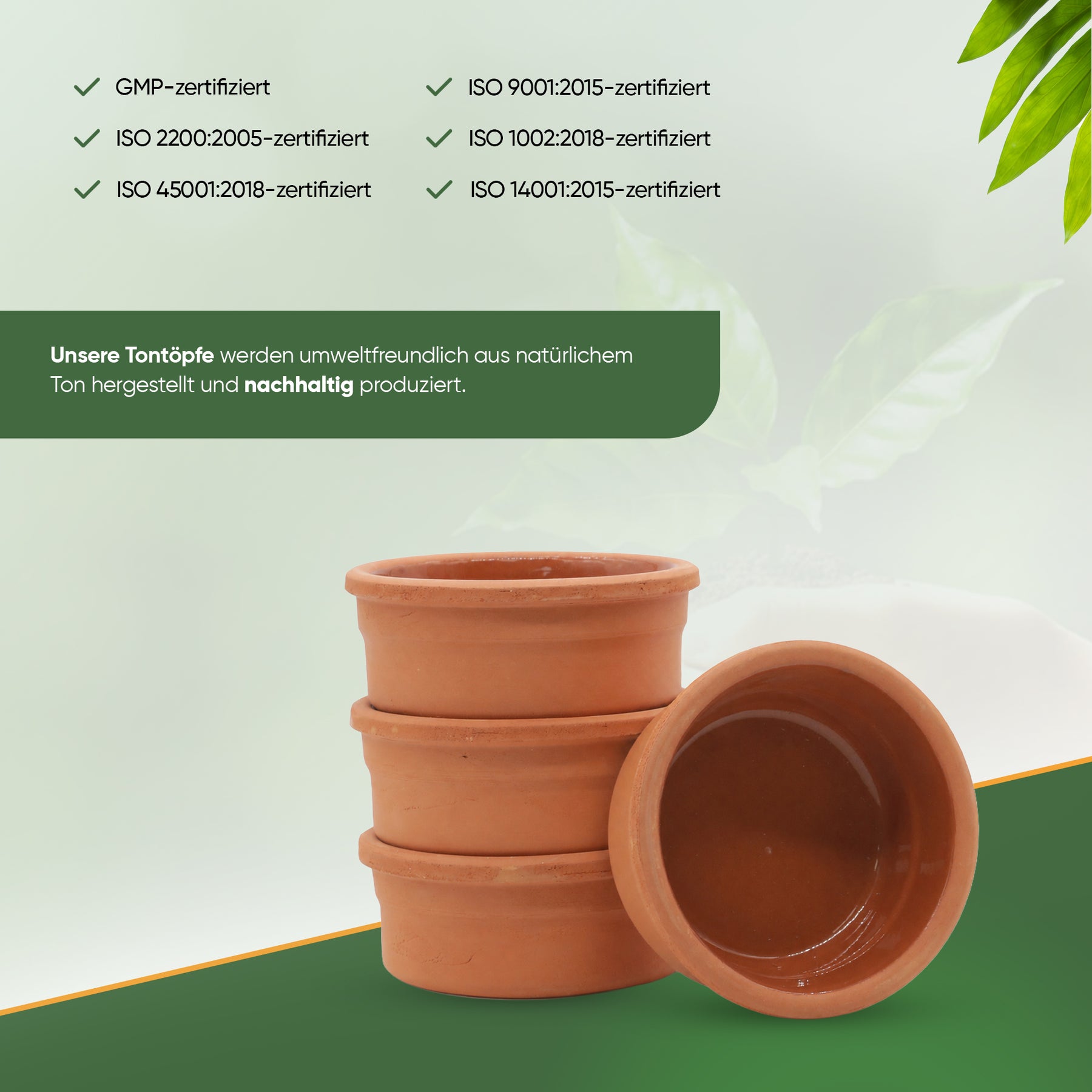 Viapot FLORYA 4er Set - 150 ml - Innen Braun Glasiert - Terrakotta-Schalen - 9,5×4,5 cm