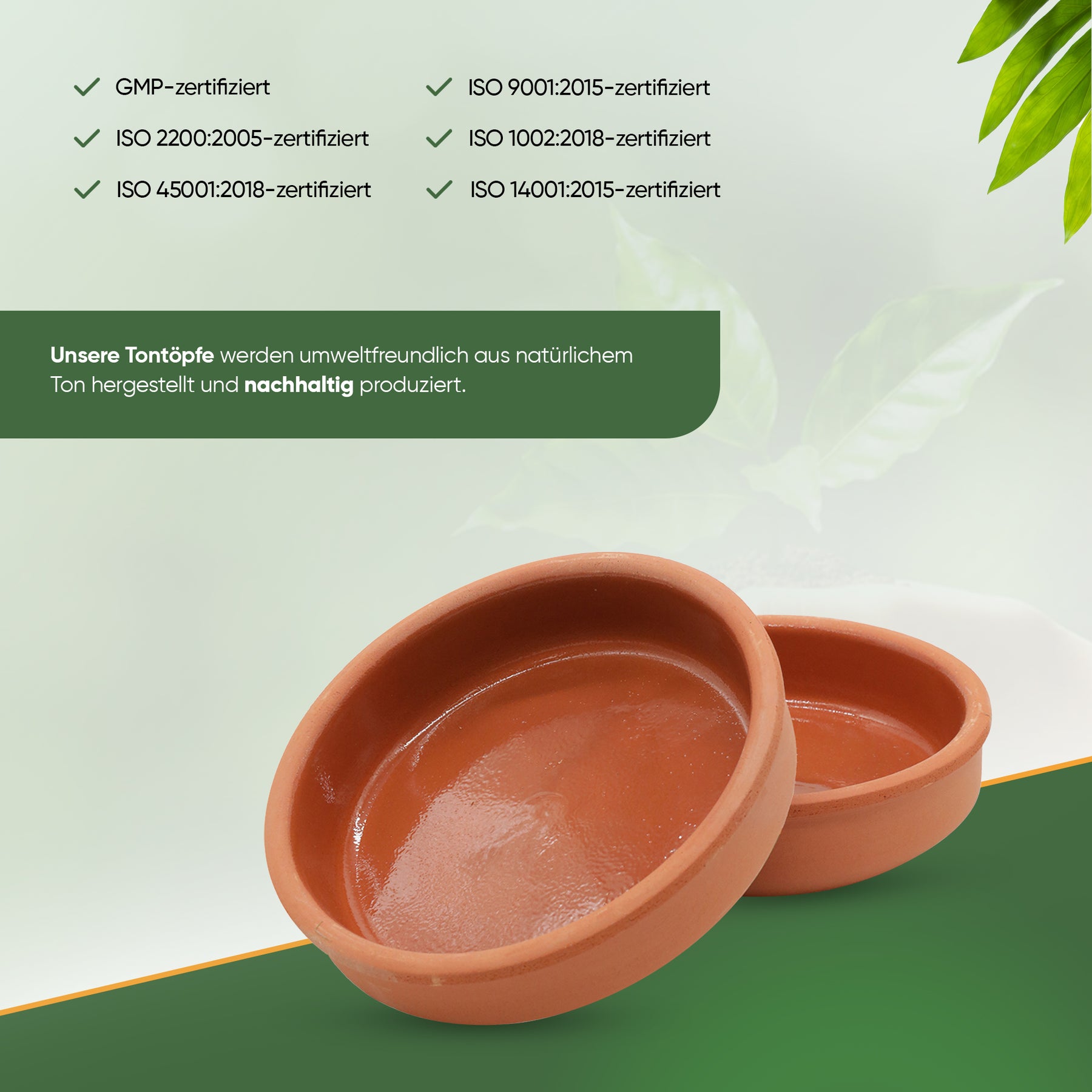 Viapot RUMELI 2er Set - 450 ml - Innen Braun Glasiert - Terrakotta-Schalen - 16×4 cm