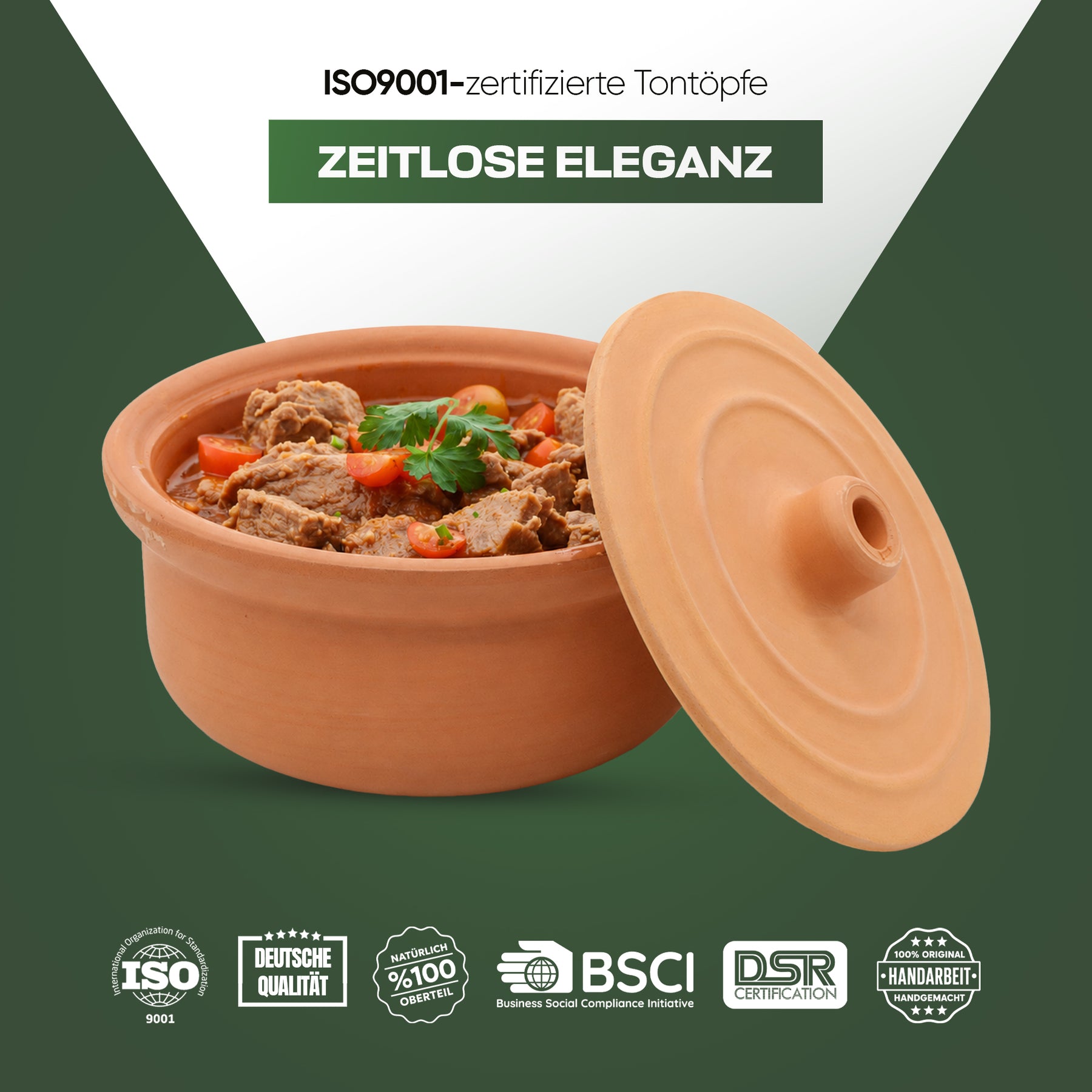 Viapot Small 1350 ml - Natur - Terrakotta-Schmortopf mit Deckel - 20×9 cm