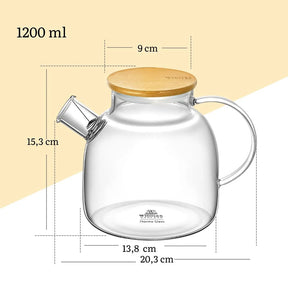 Wilmax Teekanne 1200 ml Glas mit Bambusdeckel WL-888826/A