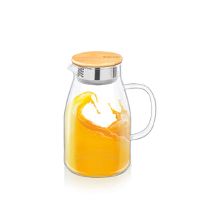 Wilmax Borosilikat Glas Krug mit Bambusdeckel