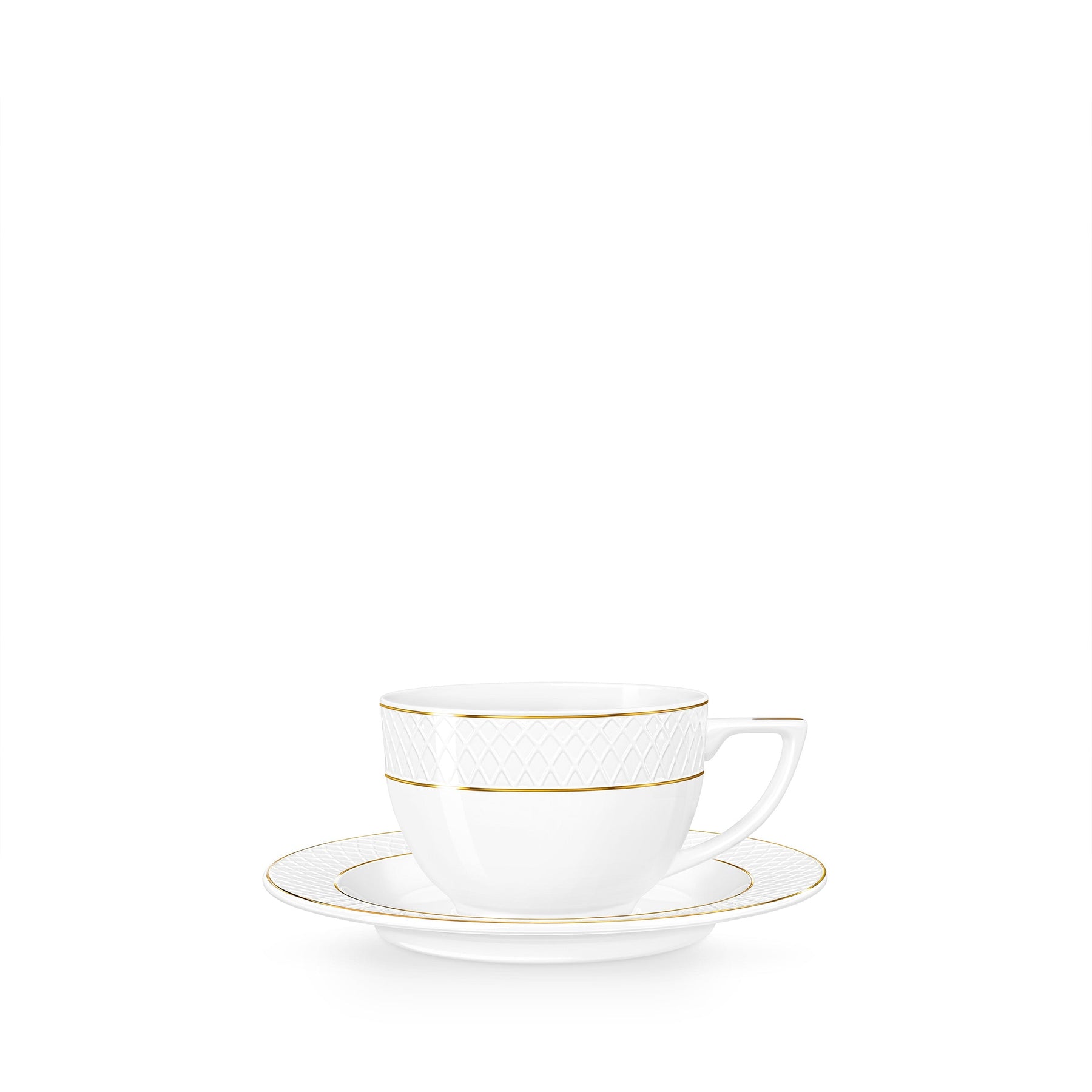 Wilmax Cappuccinotasse mit Untertasse 170 ml Weiß Goldrand Porzellan 4er Set WL-880102402/AB4