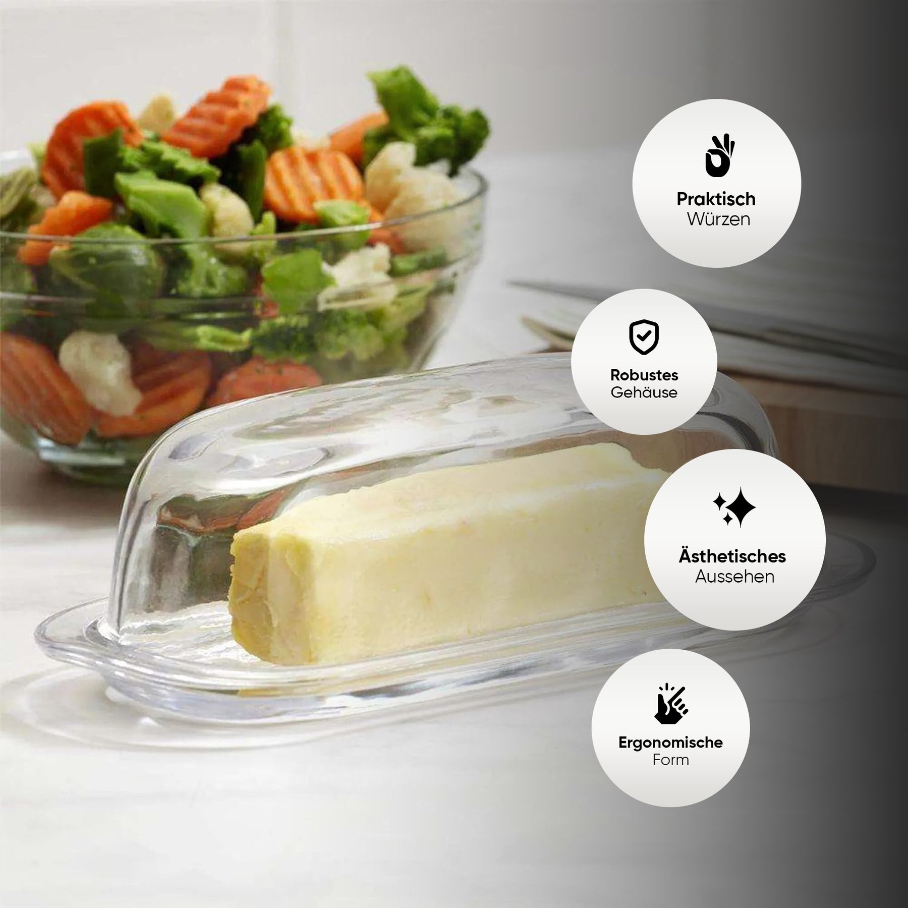 Pasabahce Homemade & Basic Küchen-Set - Ölflaschen & Butterdose